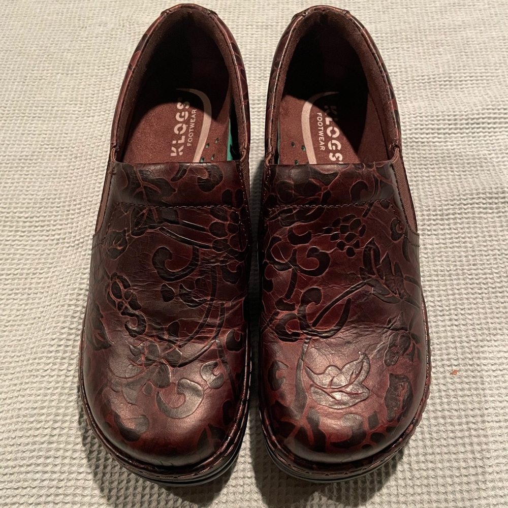 Klogs Floral Embossed Brown Mules